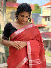 Silver Zari Bordered Plain  Bhagalpuri Linen Saree | JKL101