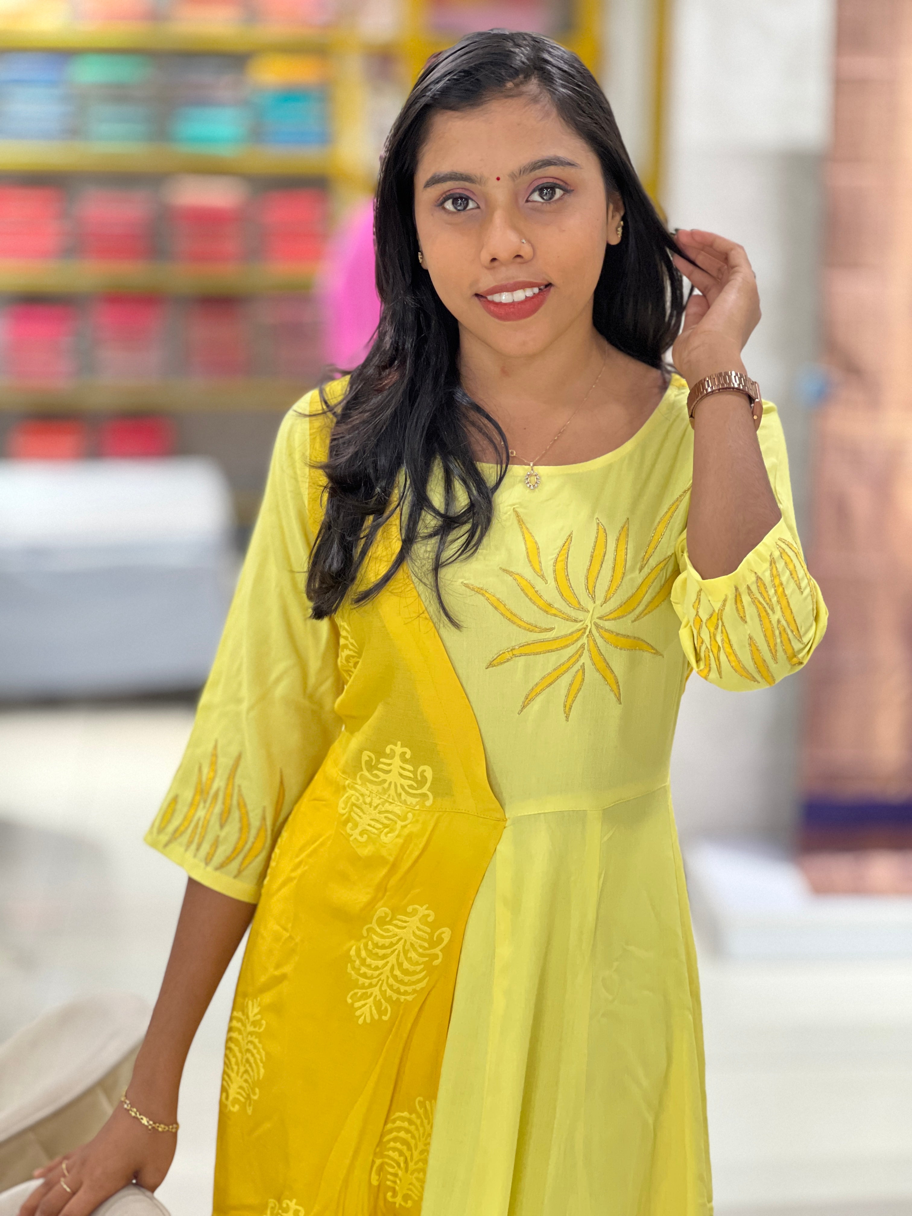 Block Printed Rayon Kurta | AHD1809
