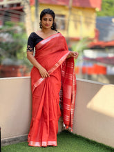 Silver Zari Bordered Plain  Bhagalpuri Linen Saree | JKL101