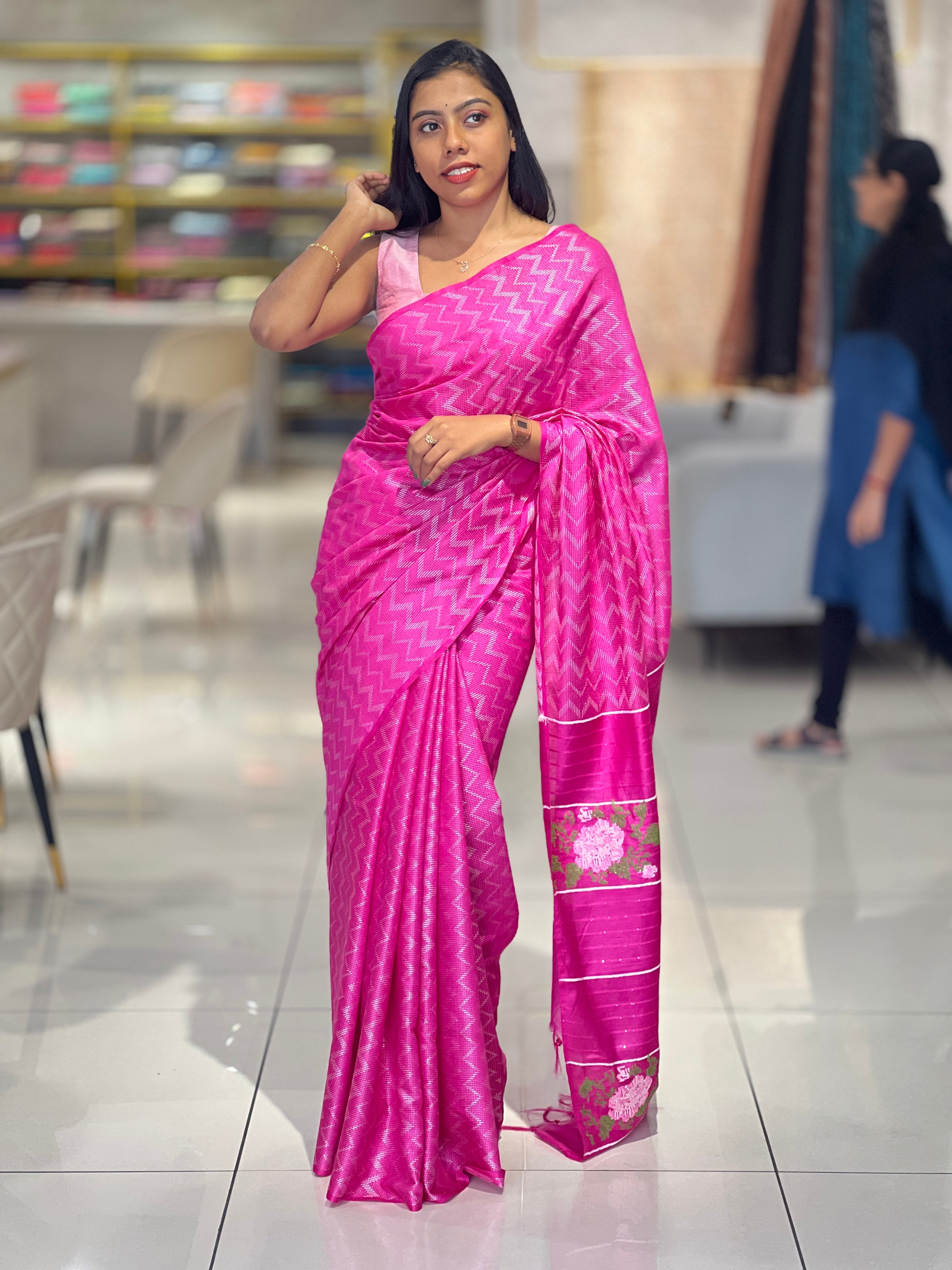 Zig Zag Weaving Bhagalpuri Linen Saree | NHH349