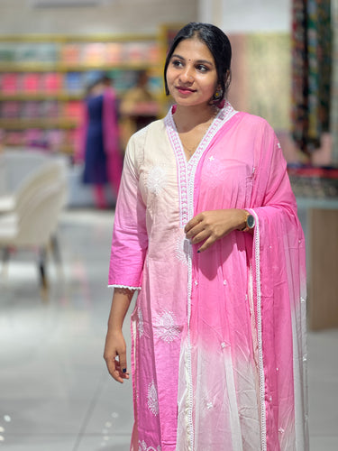 Thread Embroidered Double Shaded Cotton Kurta Set | FW295