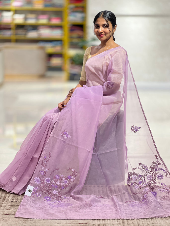 Tissue Organza Saree With Floral Embroidery Detailing | BLD543