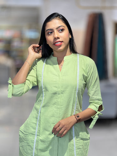 Slited Patterned Linen Cotton Kurta Top & Bottom | MSN105