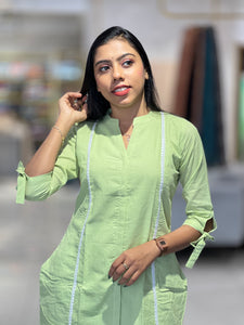 Slited Patterned Linen Cotton Kurta Top & Bottom | MSN105