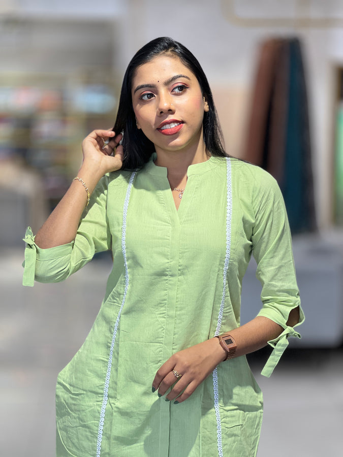 Slited Patterned Linen Cotton Kurta Top & Bottom | MSN105