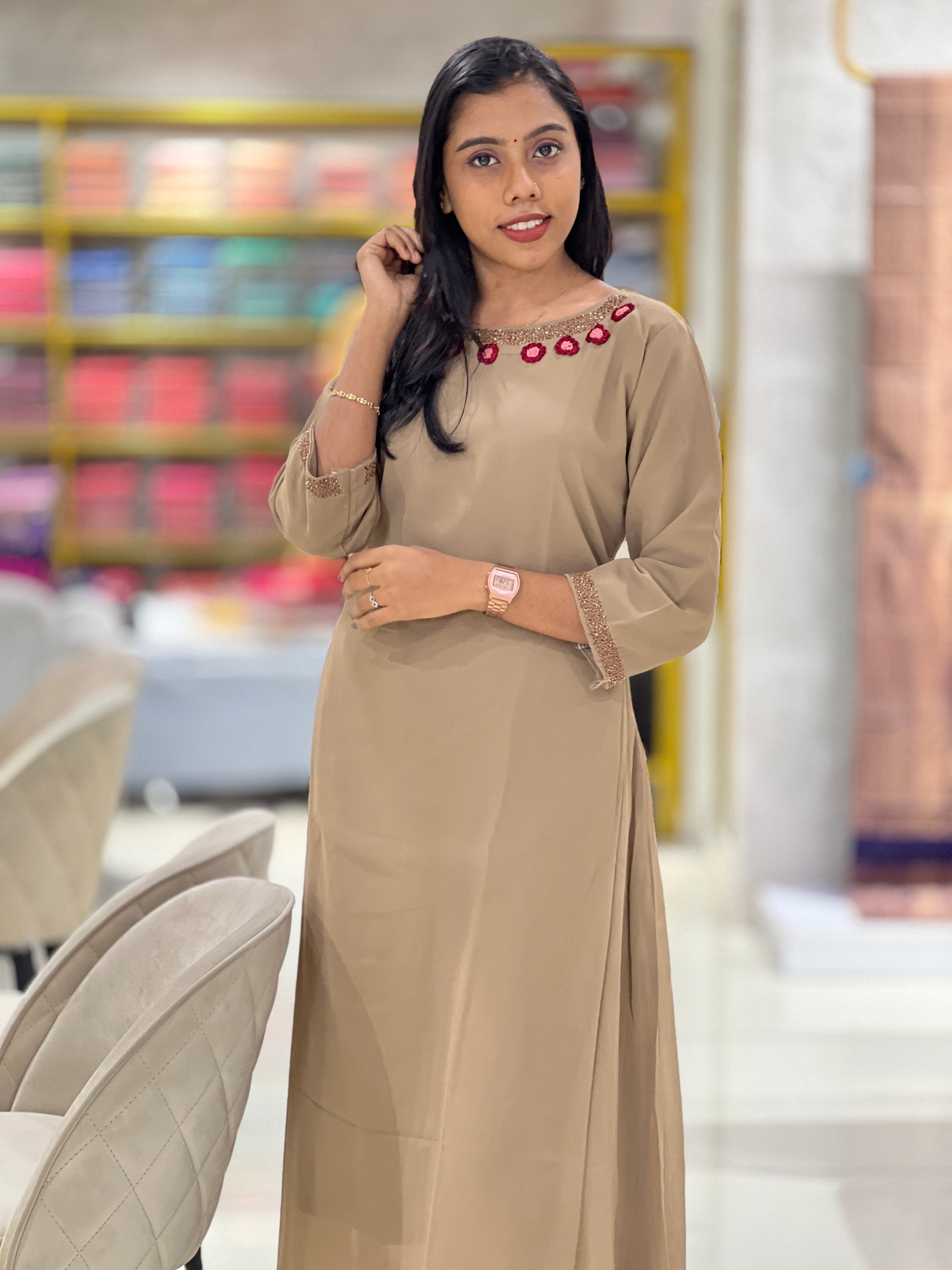 Embroidery Detailed Faux Georgette Kurta | NI325