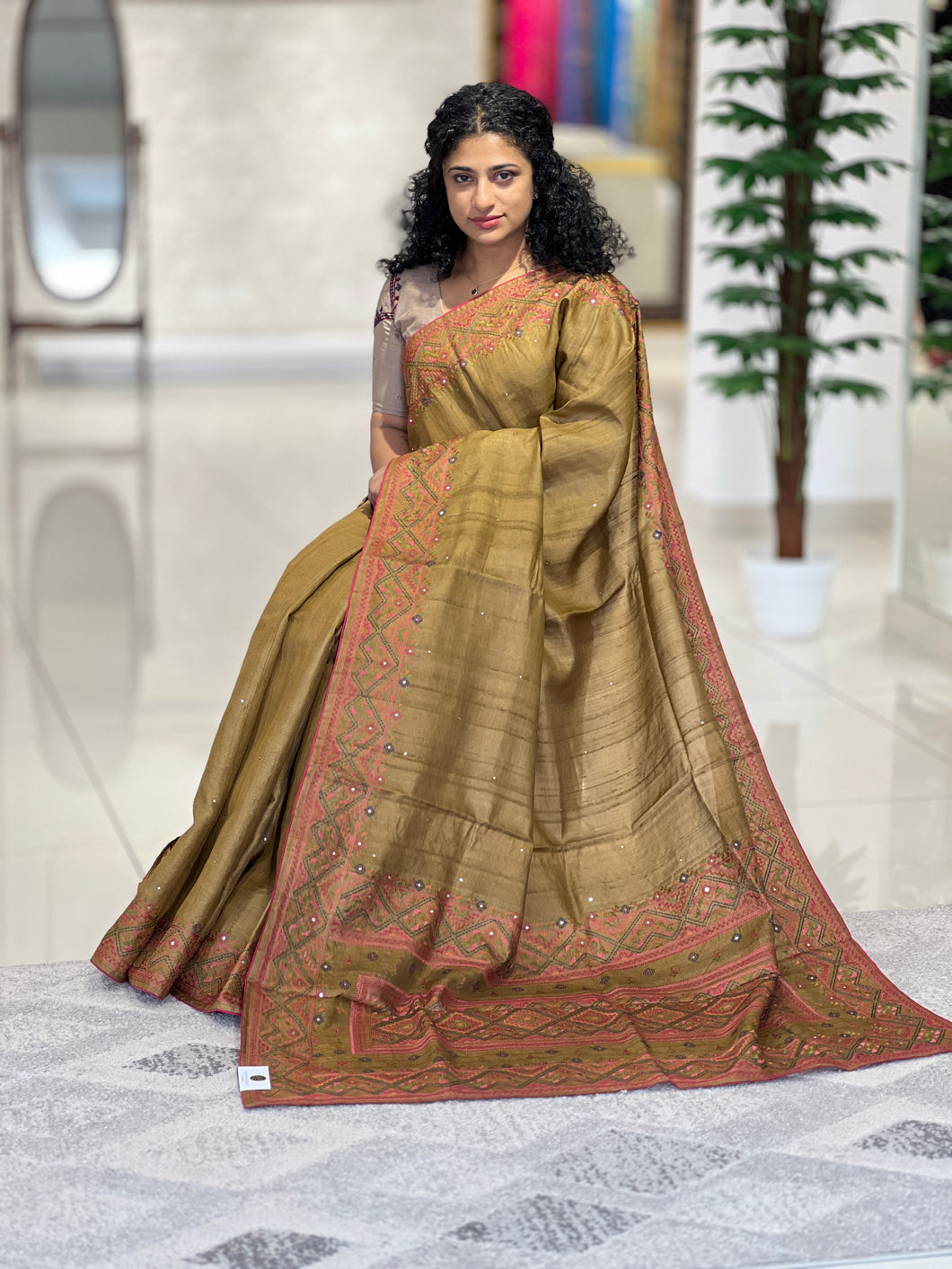 Machine Embroidered Desi Tussar Saree | RGD367