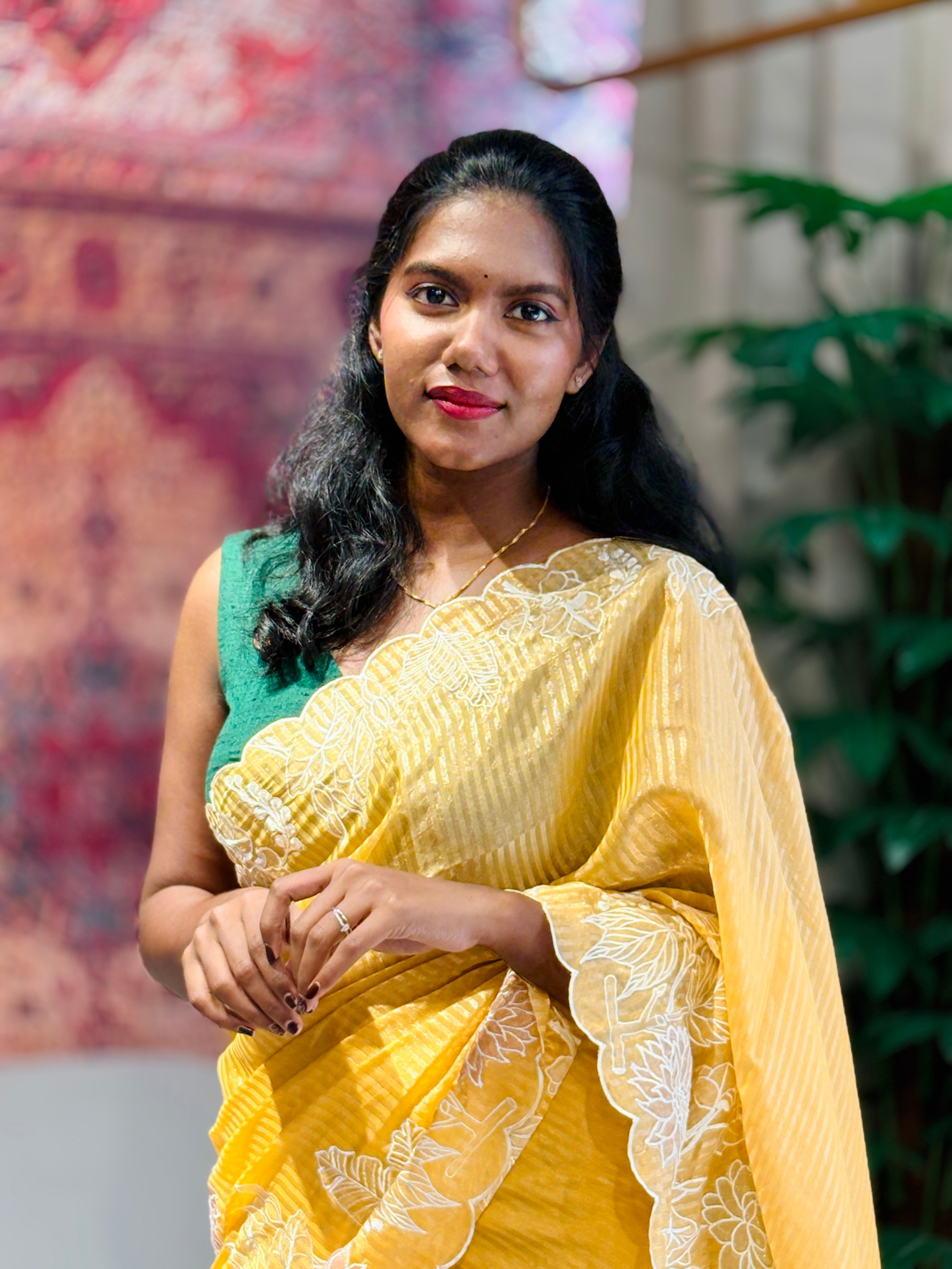 Applique Work Detailed Crushed Tissue Organza Saree | BLD1903