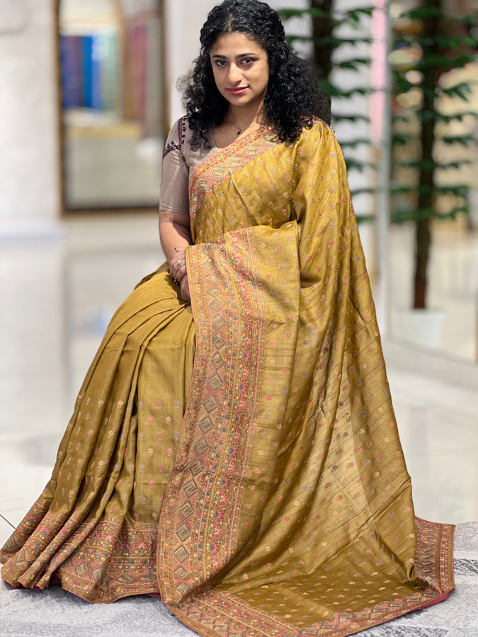 Floral Embroidered Desi Tussar Saree | RGD369