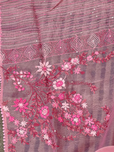 Floral Embroidered Tissue Organza Saree | BLD544