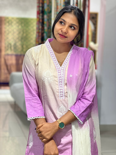 Thread Embroidered Double Shaded Cotton Kurta Set | FW294