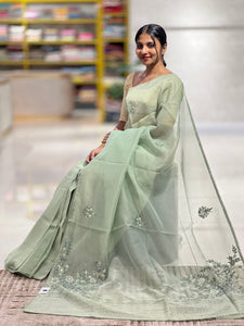 Tissue Organza Saree With Floral Embroidery Detailing | BLD545