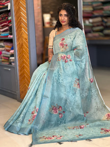 Floral Printed Linen Finish Saree | BLD342