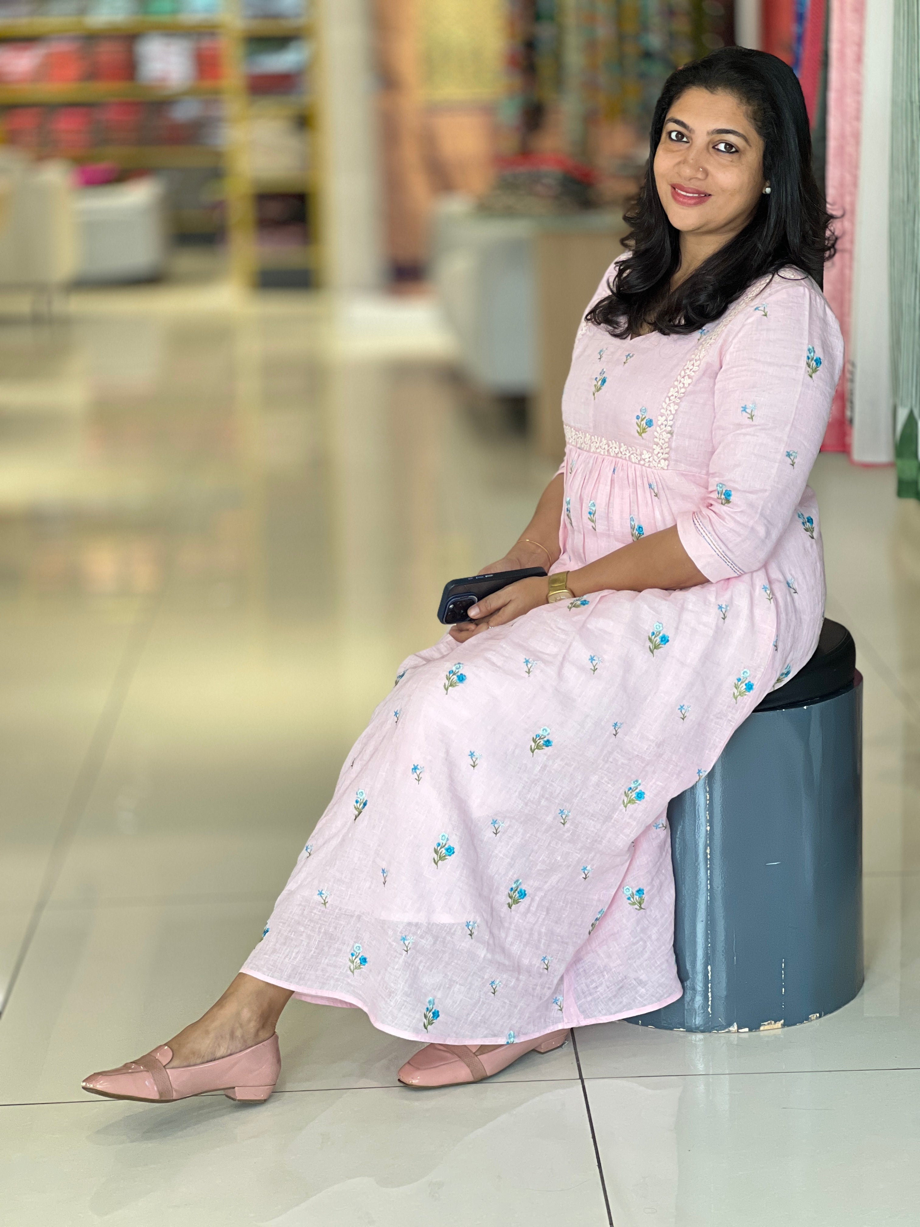 Floral Embroidered Linen Kurta Material | DN755