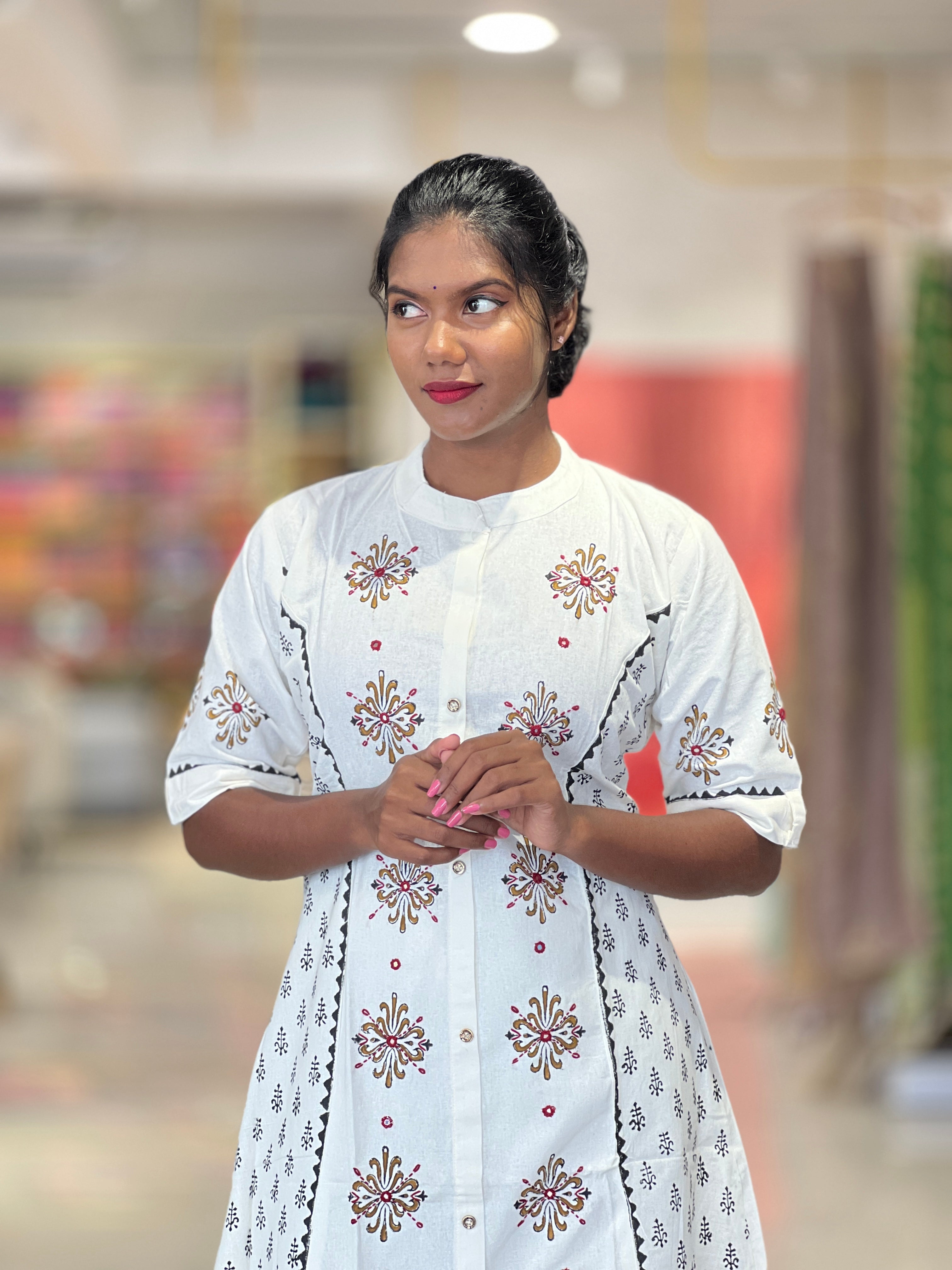 Print With Embroidery Highlighted Cotton Kurta Top & Bottom | MRC103