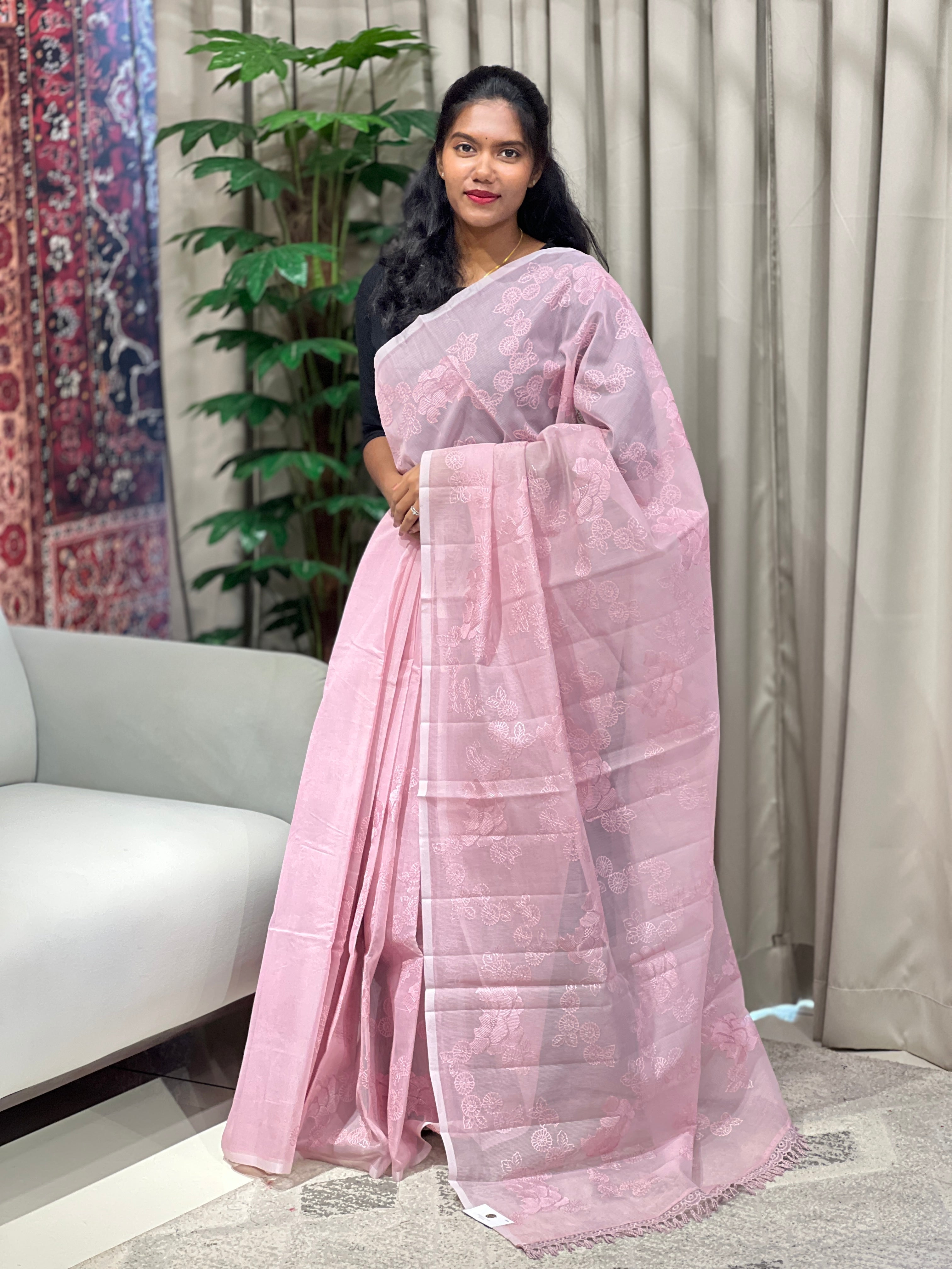 Floral Embroidery Detailed Supernet Kota Saree | YNG838