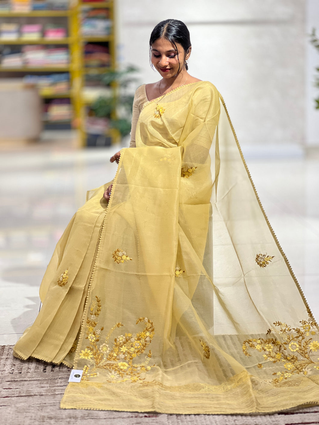 Floral Embroidered Tissue Organza Saree | BLD547