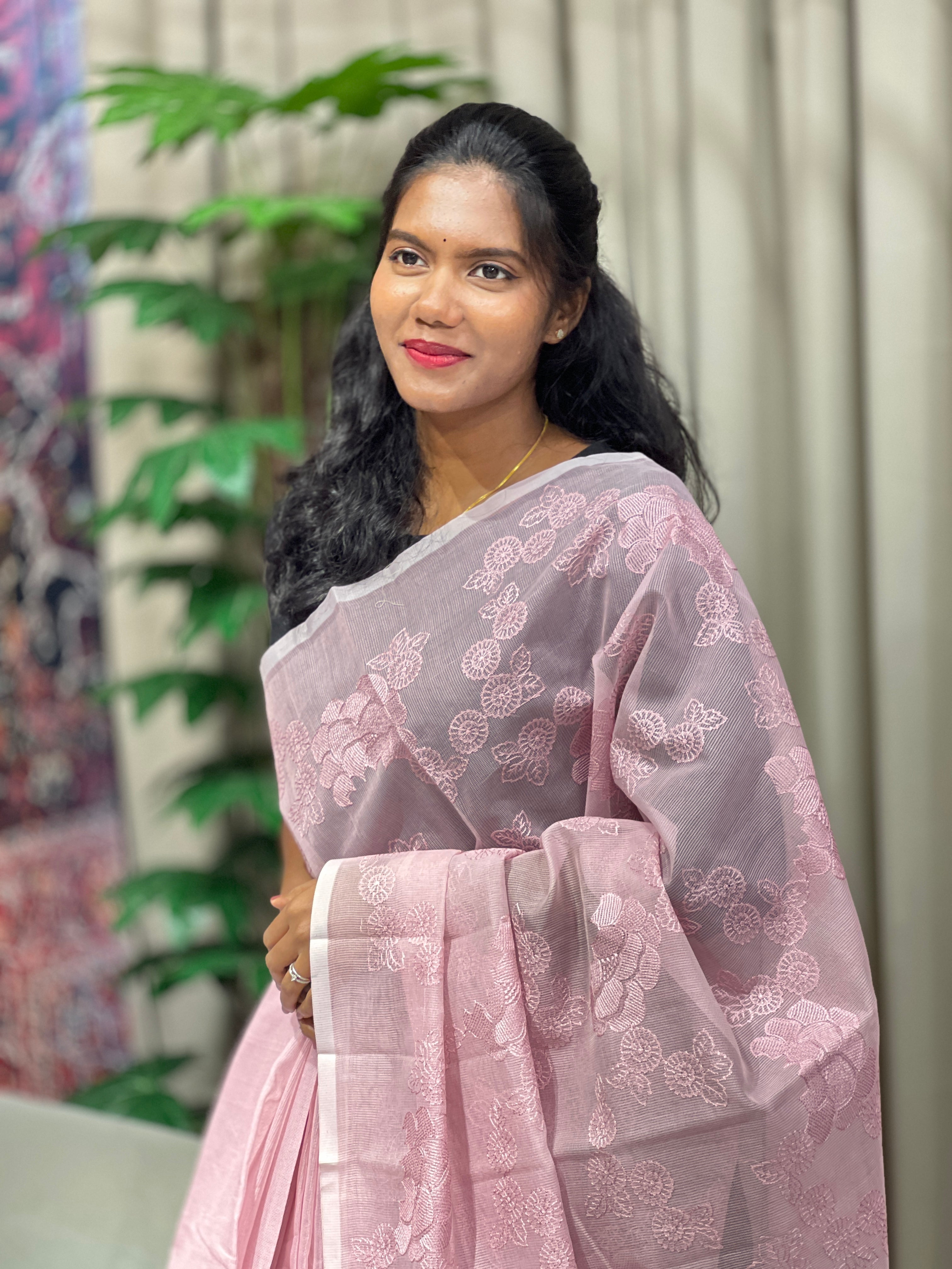 Floral Embroidery Detailed Supernet Kota Saree | YNG838