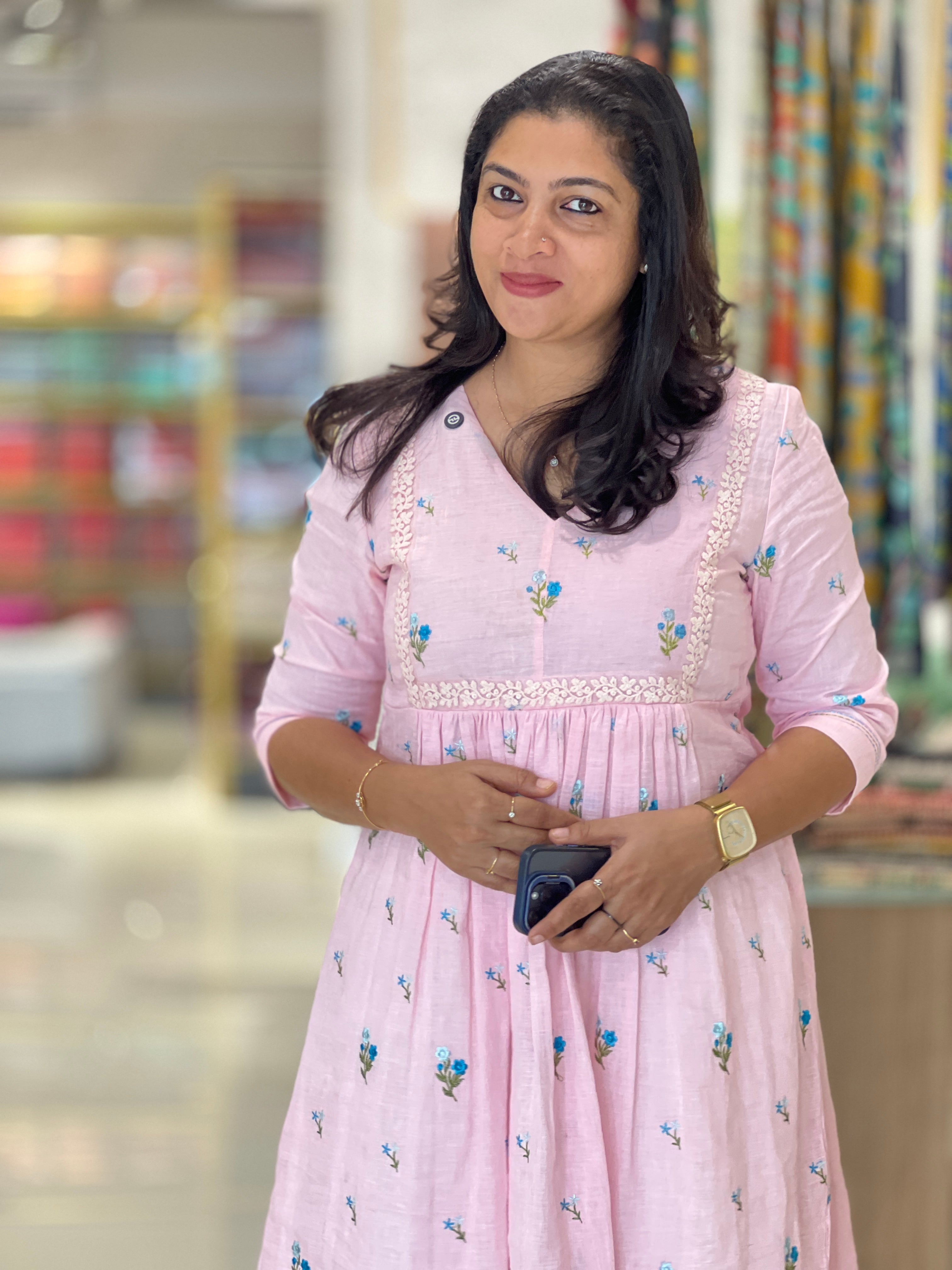 Floral Embroidered Linen Kurta Material | DN755
