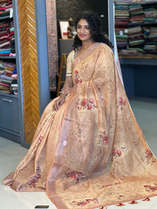 Floral Printed Linen Finish Saree | BLD342