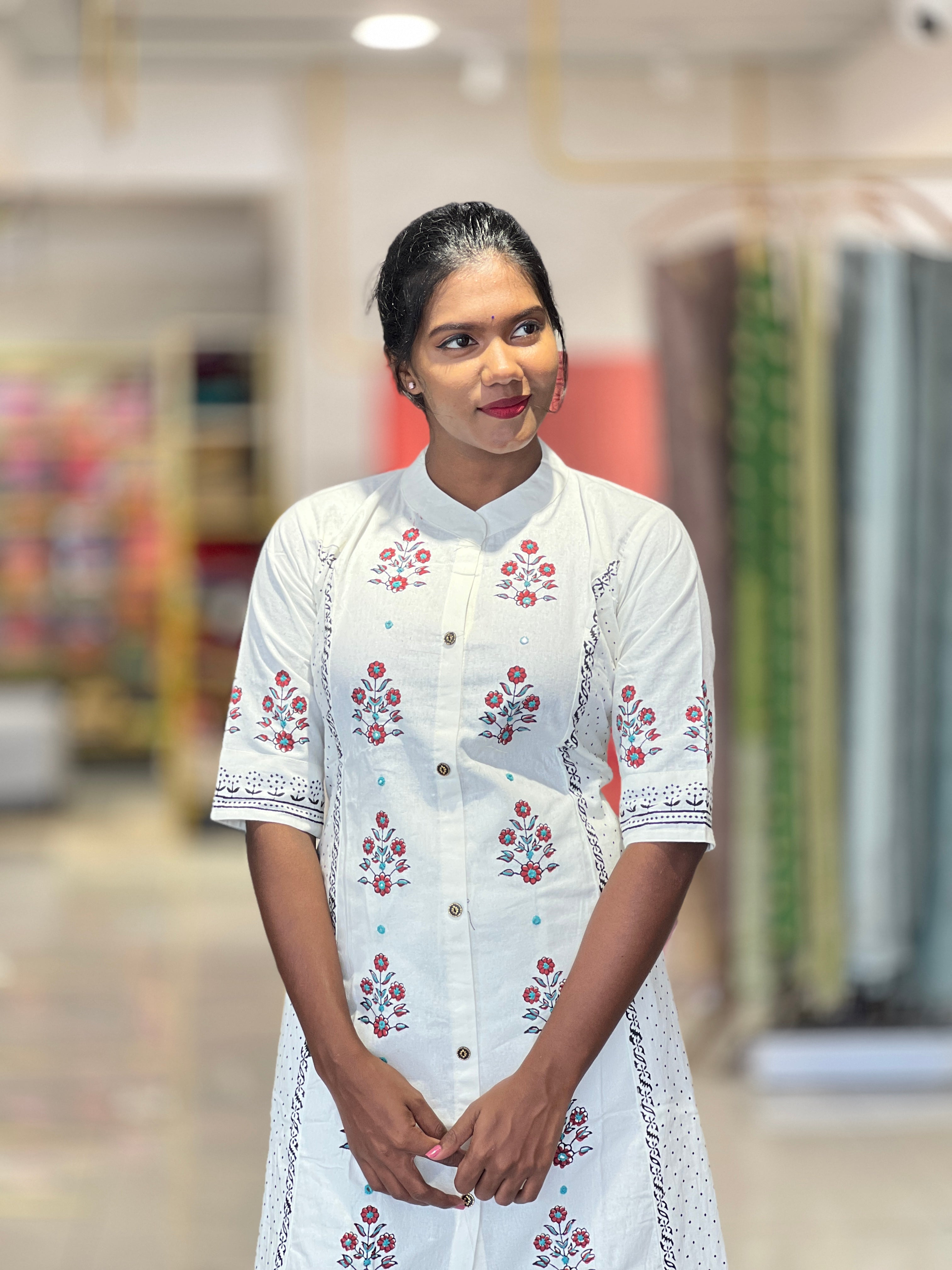 Print With Embroidery Highlighted Cotton Kurta Top & Bottom | MRC105