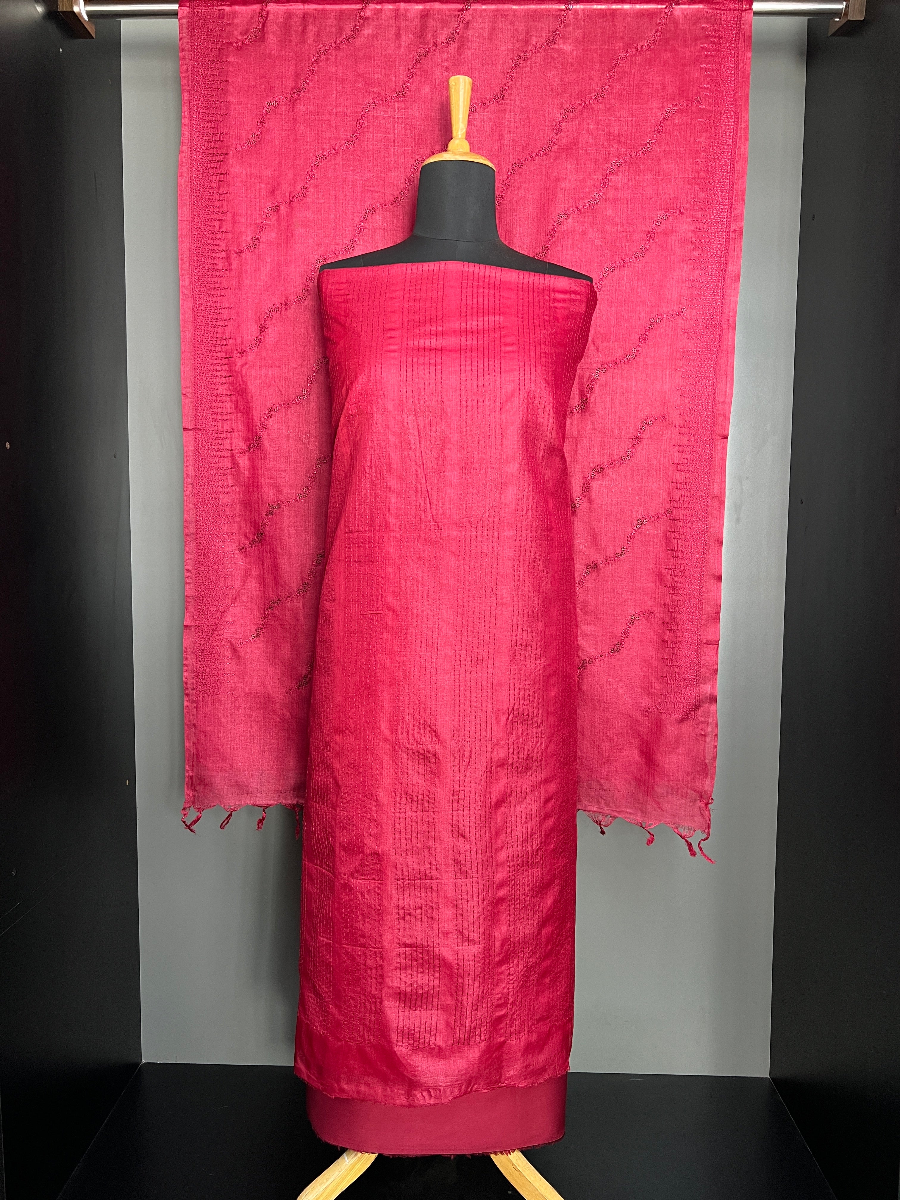 Back Stitch Embroidery Tussar Salwar Set | YNG888