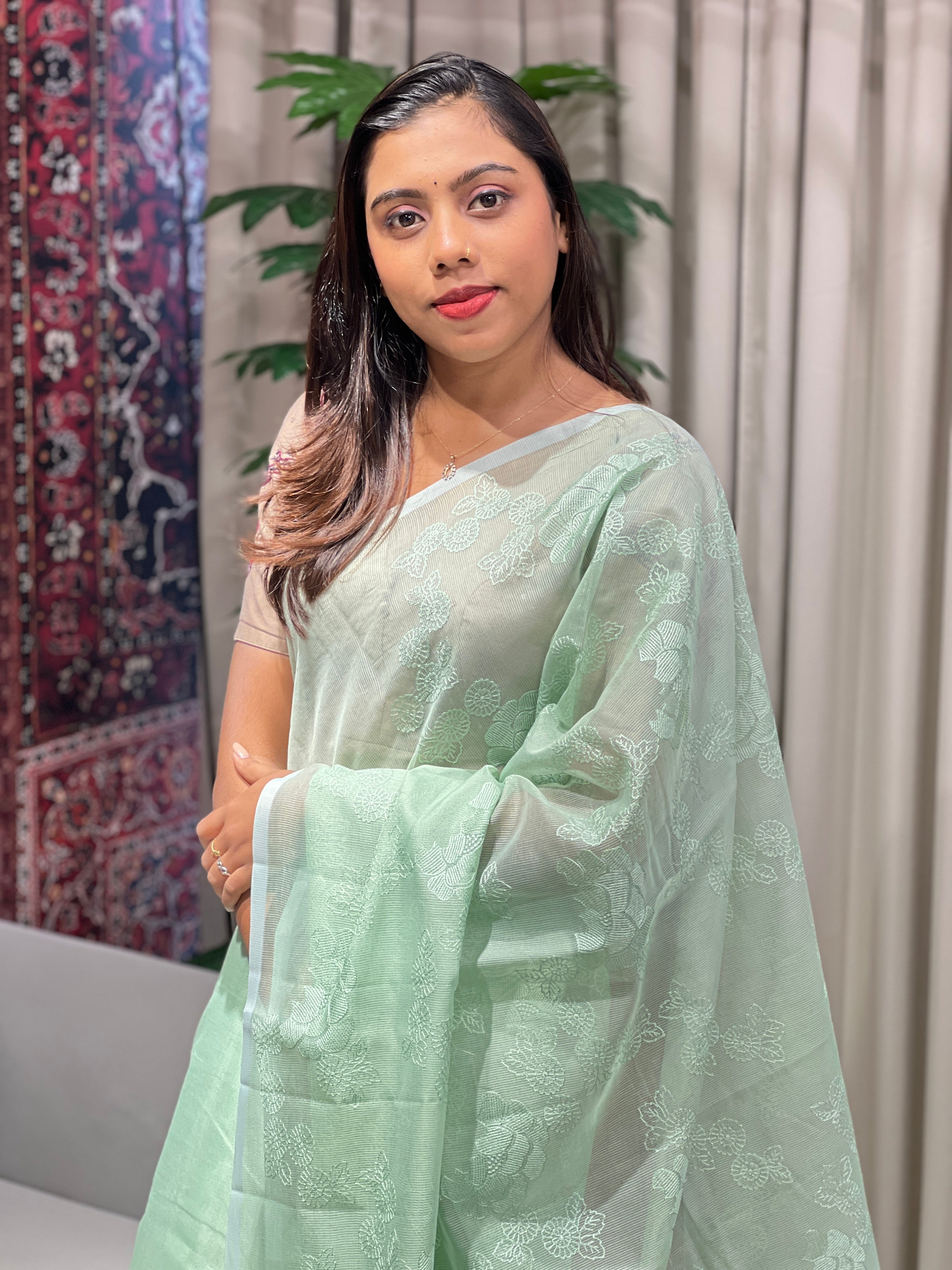 Floral Embroidery Detailed Supernet Kota Saree | YNG837