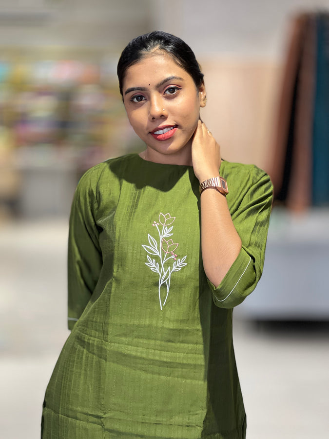 Floral Embroidery Detailed Cotton Blend Kurta Top & Bottom | MSN106