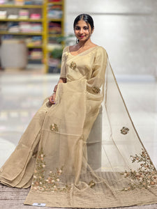 Floral Embroidered Tissue Organza Saree | BLD537