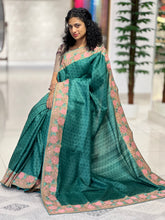 Embroidered Block Printed Tussar Saree | RGD377