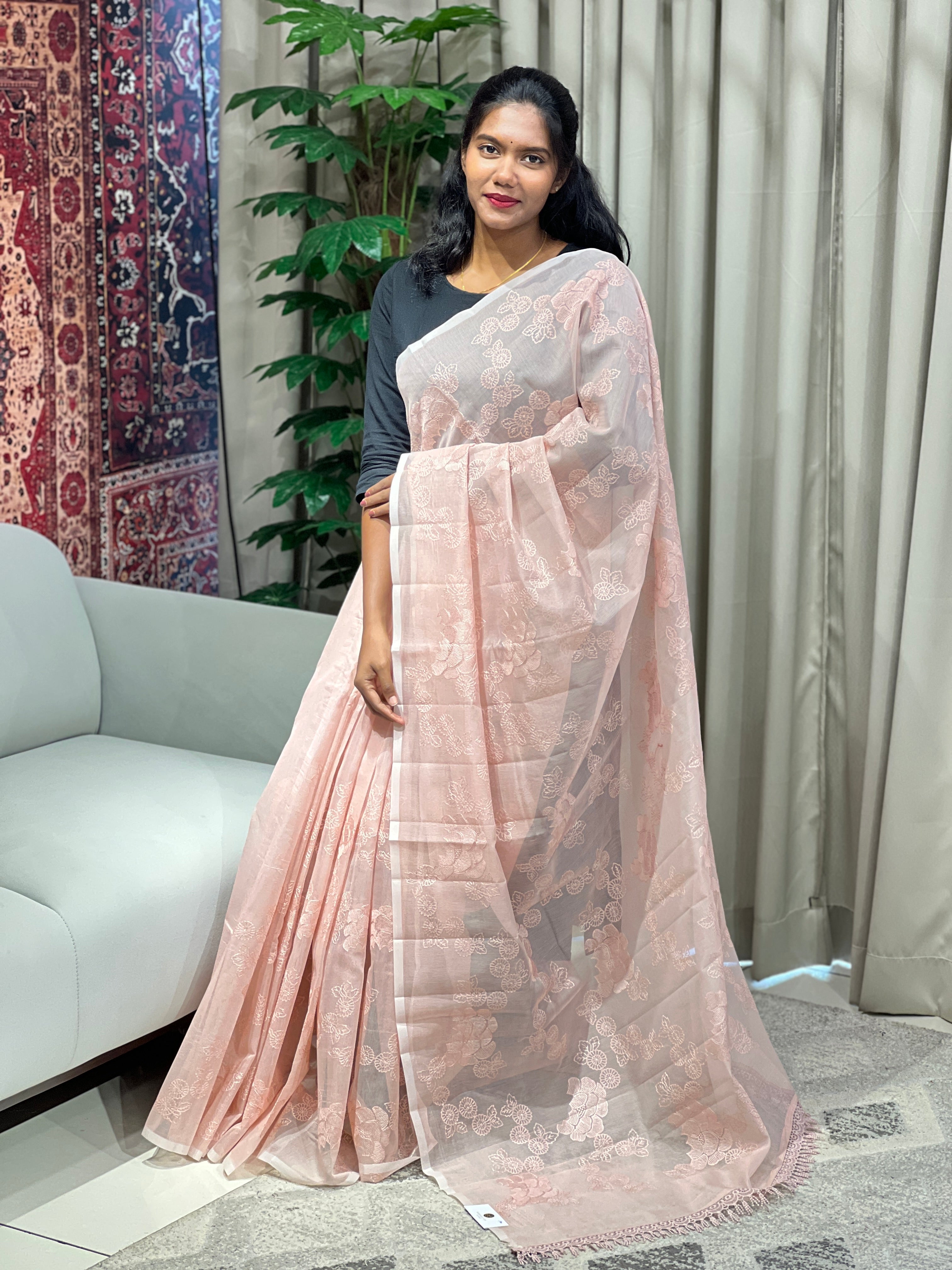 Floral Embroidery Detailed Supernet Kota Saree | YNG836