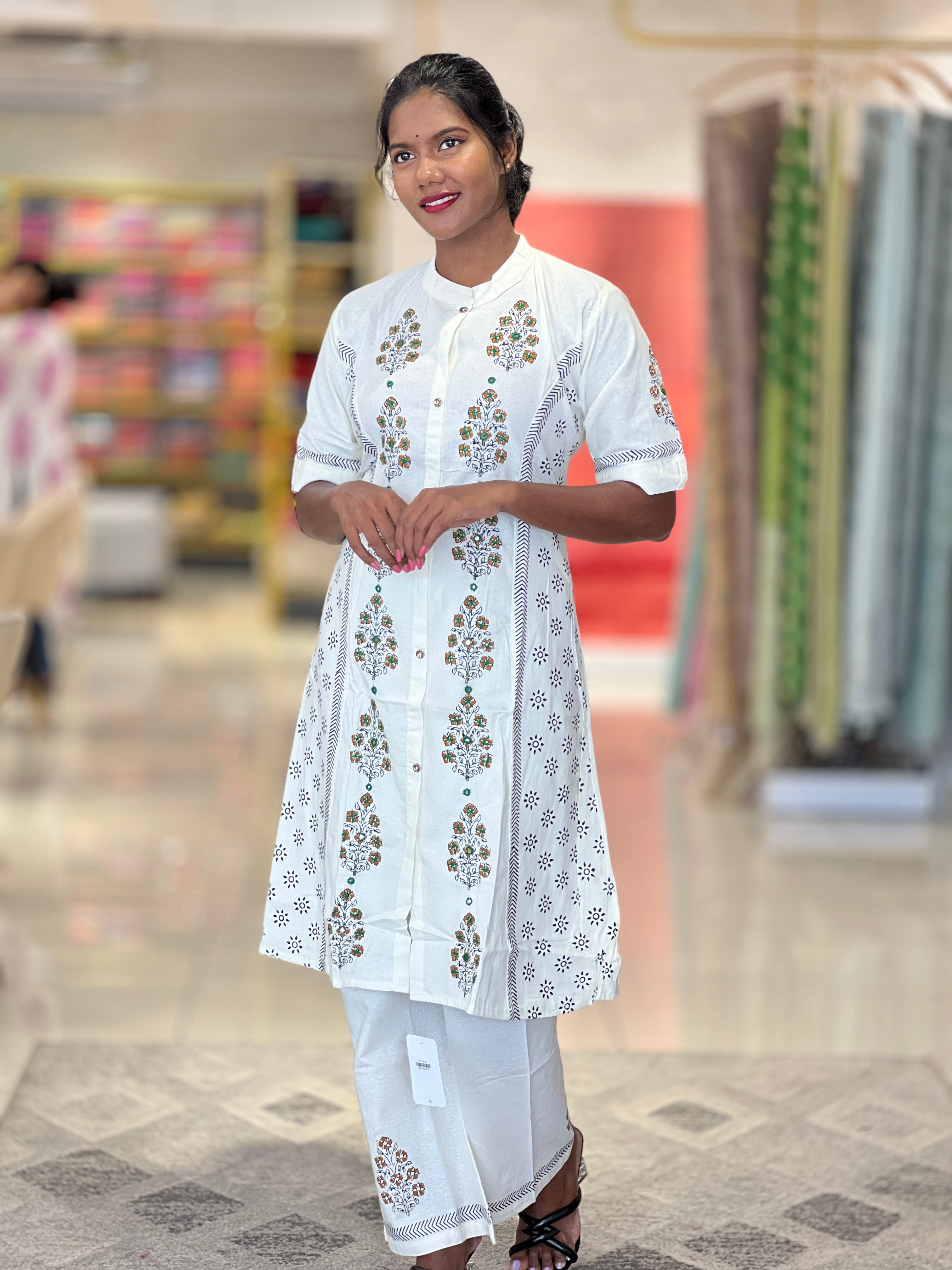 Print With Embroidery Highlighted Cotton Kurta Top & Bottom | MRC106