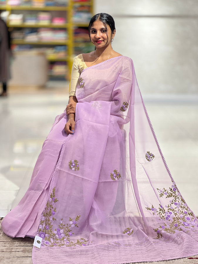 Hand Embroidered Tissue Organza Saree | BLD540