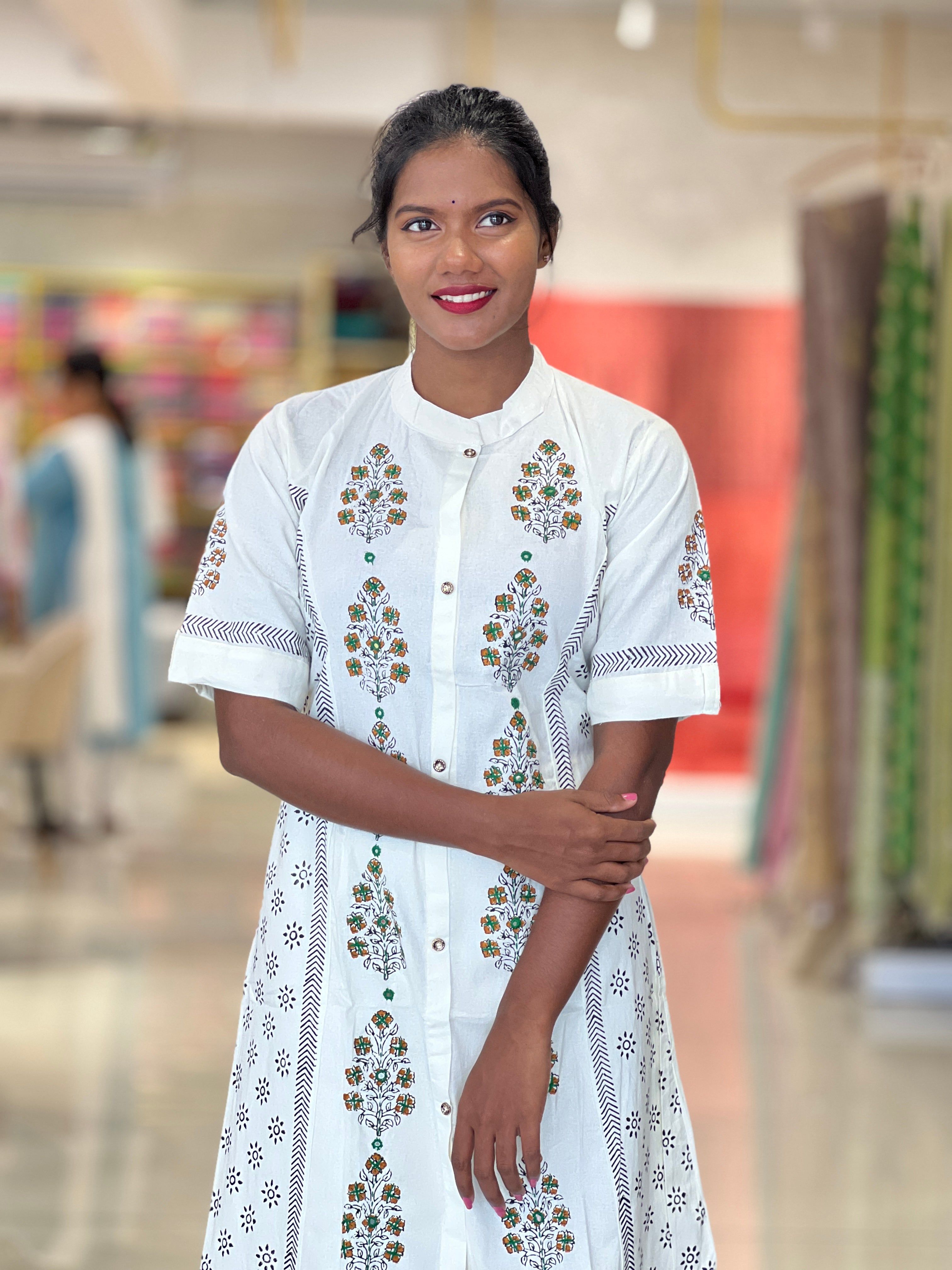 Print With Embroidery Highlighted Cotton Kurta Top & Bottom | MRC106