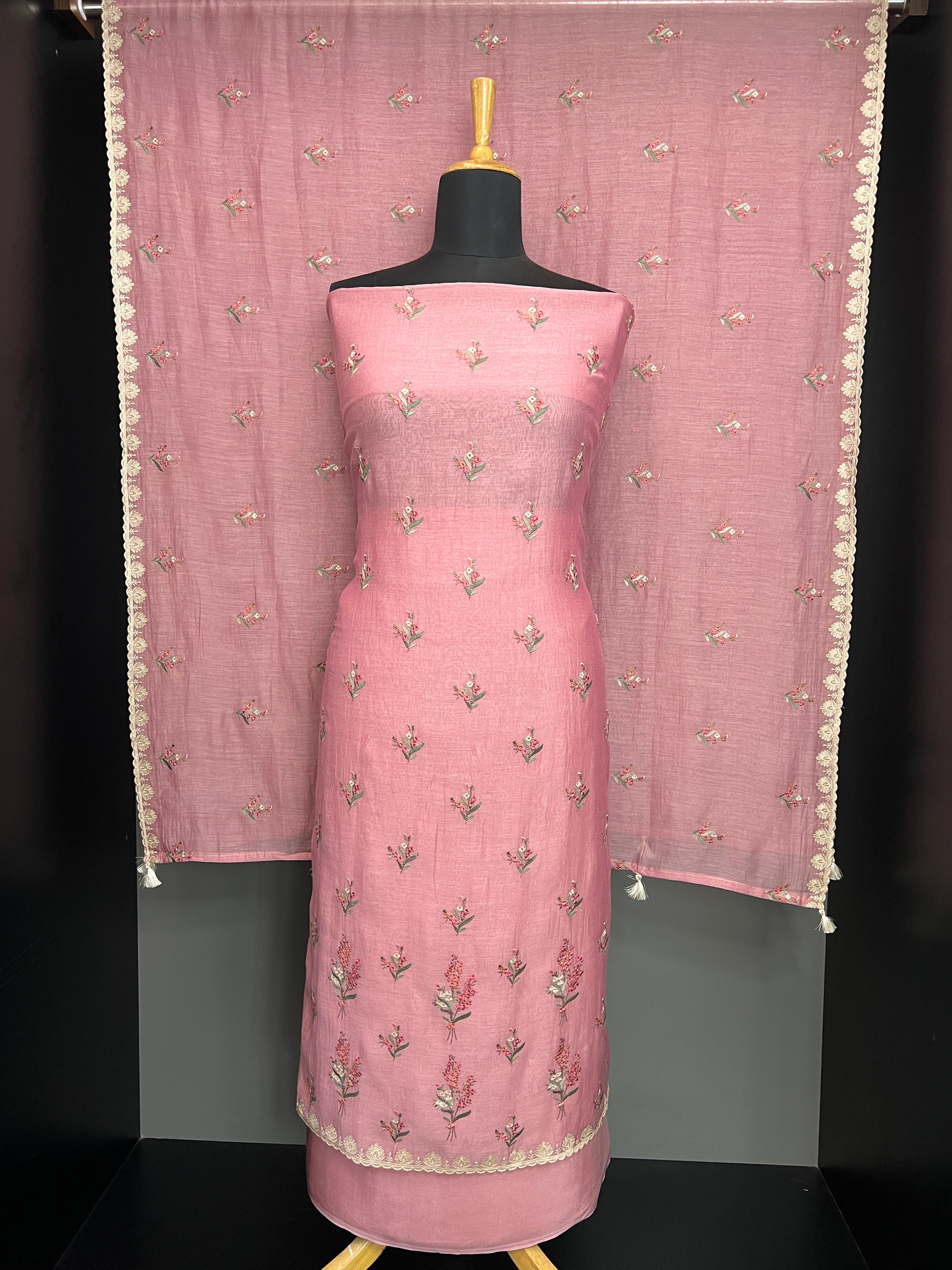 Floral Multicolour Embroidery Detailed Chanderi Salwar Set | LV525