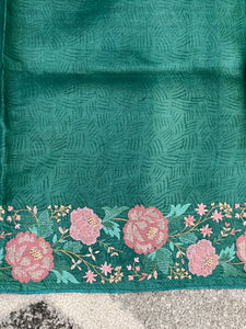 Embroidered Block Printed Tussar Saree | RGD377