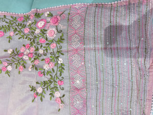 Tissue Organza Saree With Floral Embroidery Detailing | BLD541