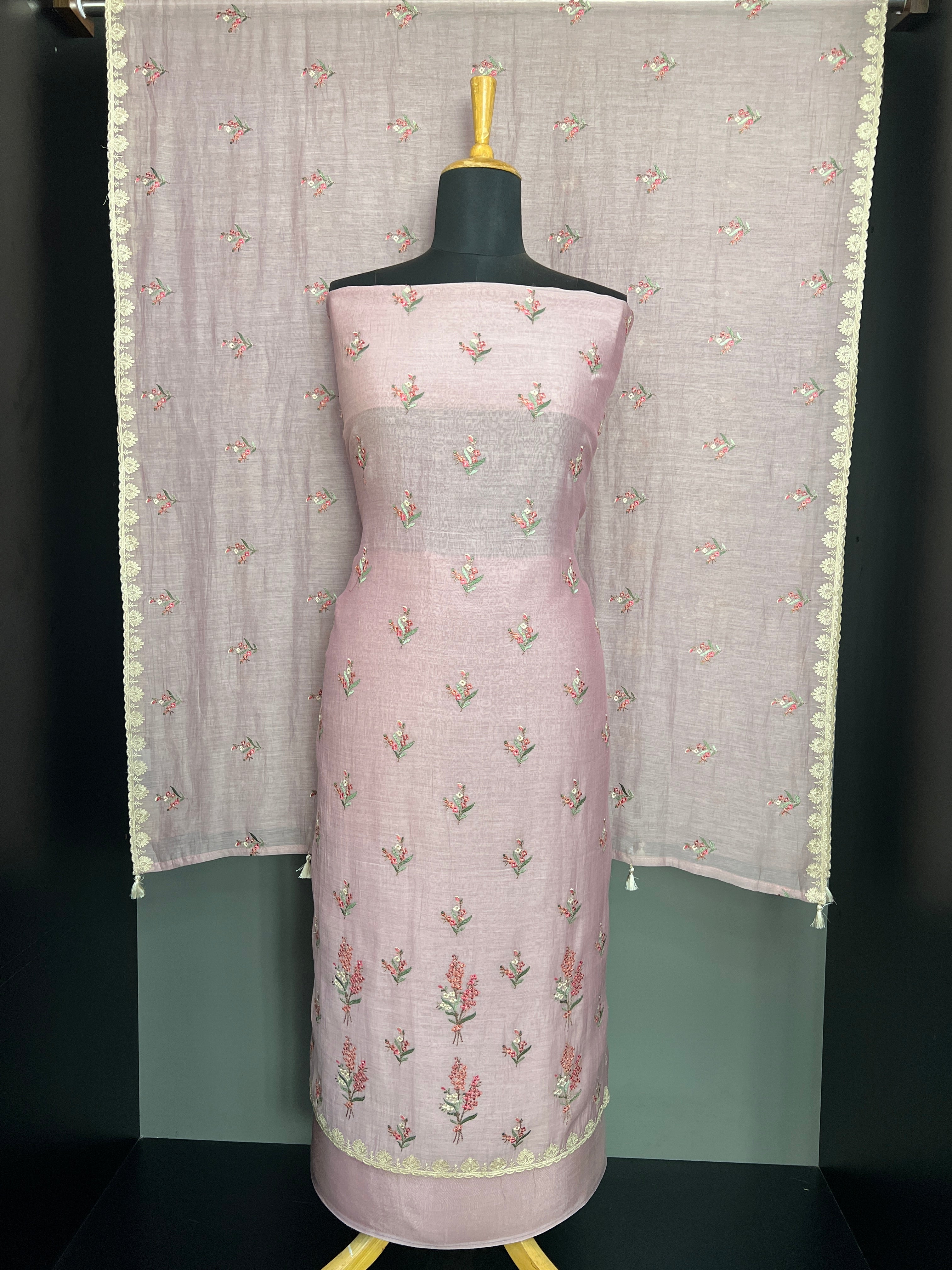 Floral Multicolour Embroidery Detailed Chanderi Salwar Set | LV523