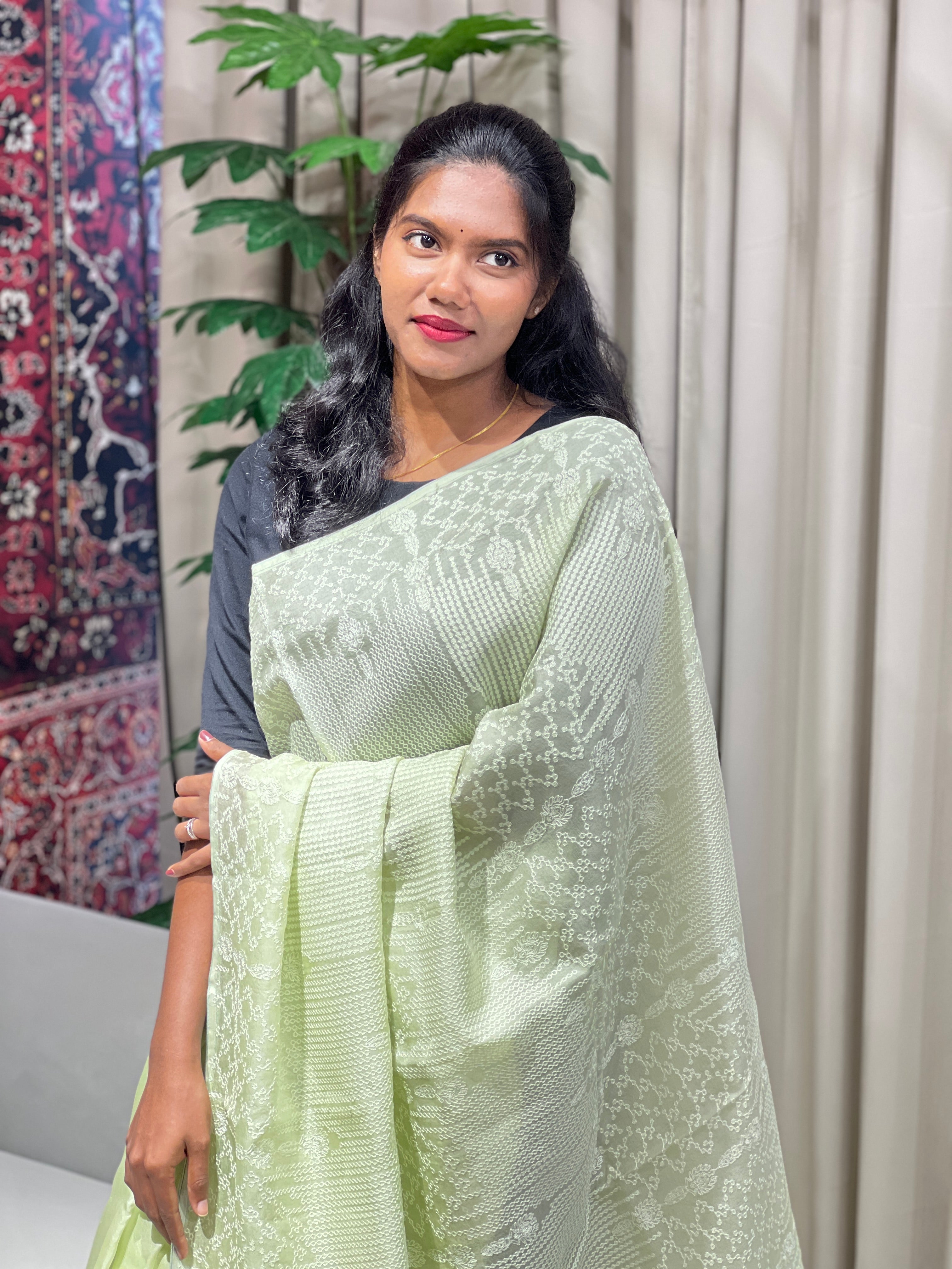 Machine Embroidery Detailed Pure Organza Saree | YNG818