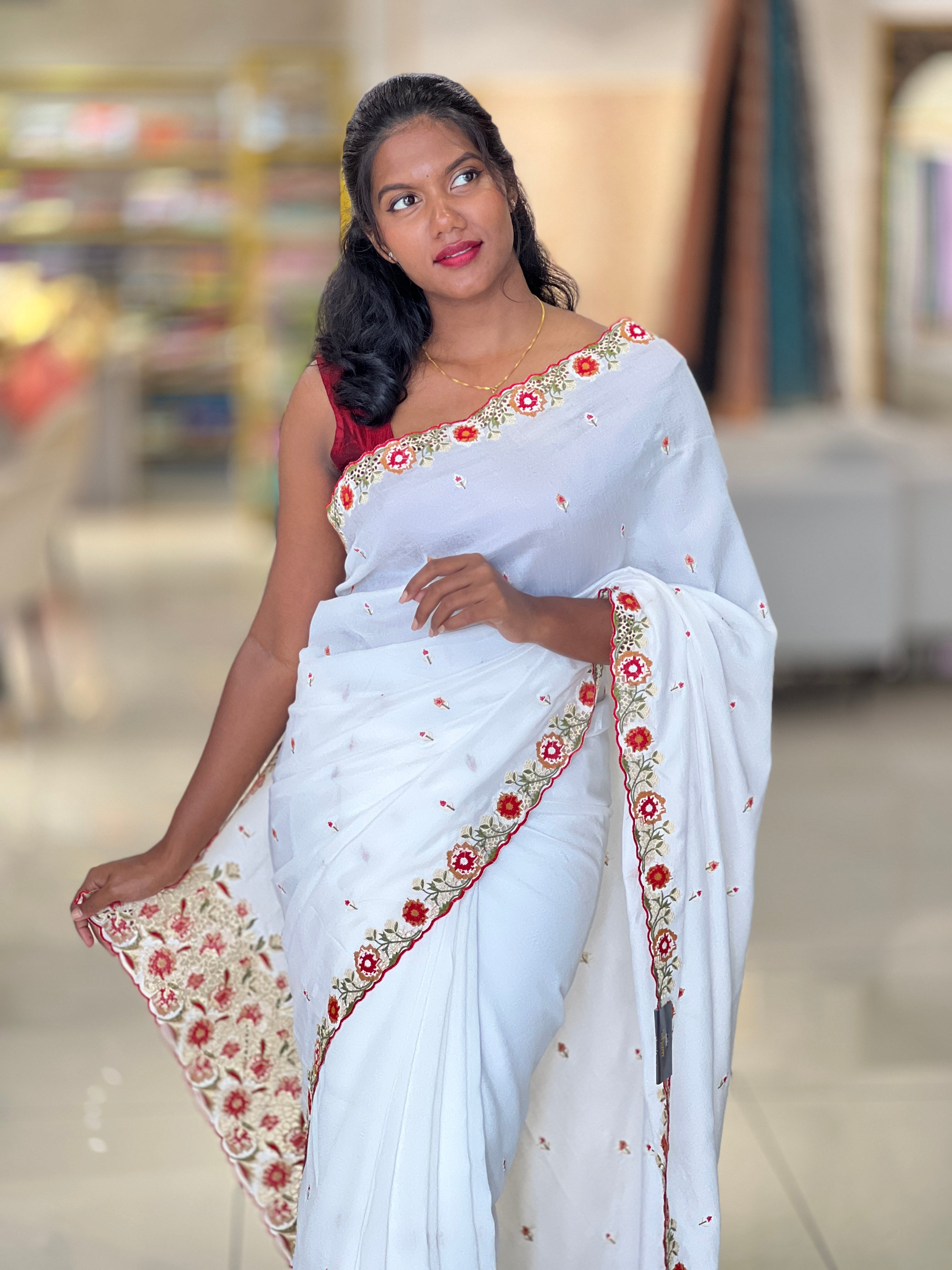 Embroidery Border Patterned Vichitra Silk Saree | RP528
