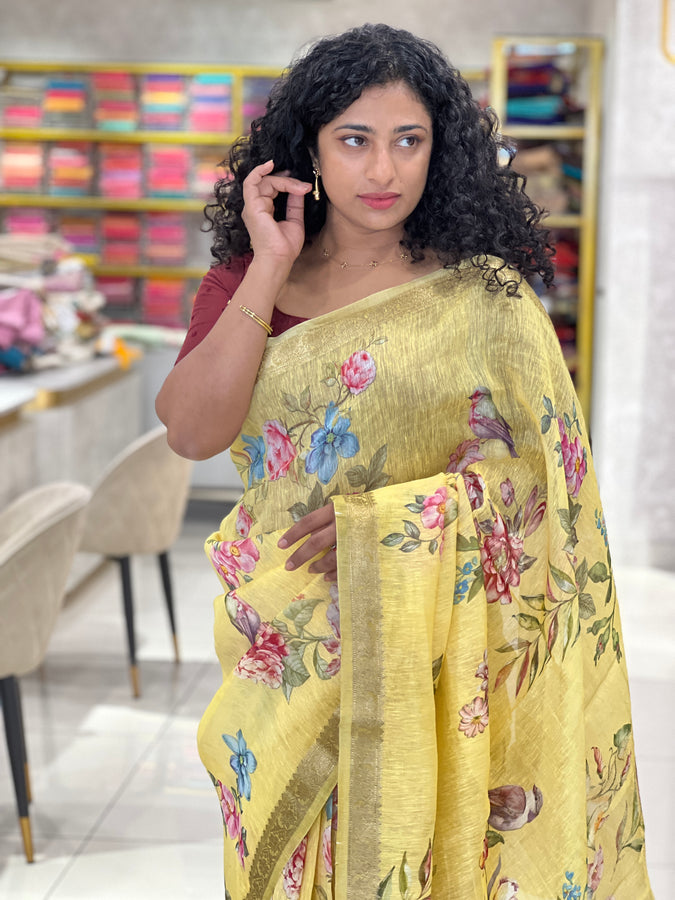 Floral Digital Printed Silk Linen Saree | NLM203