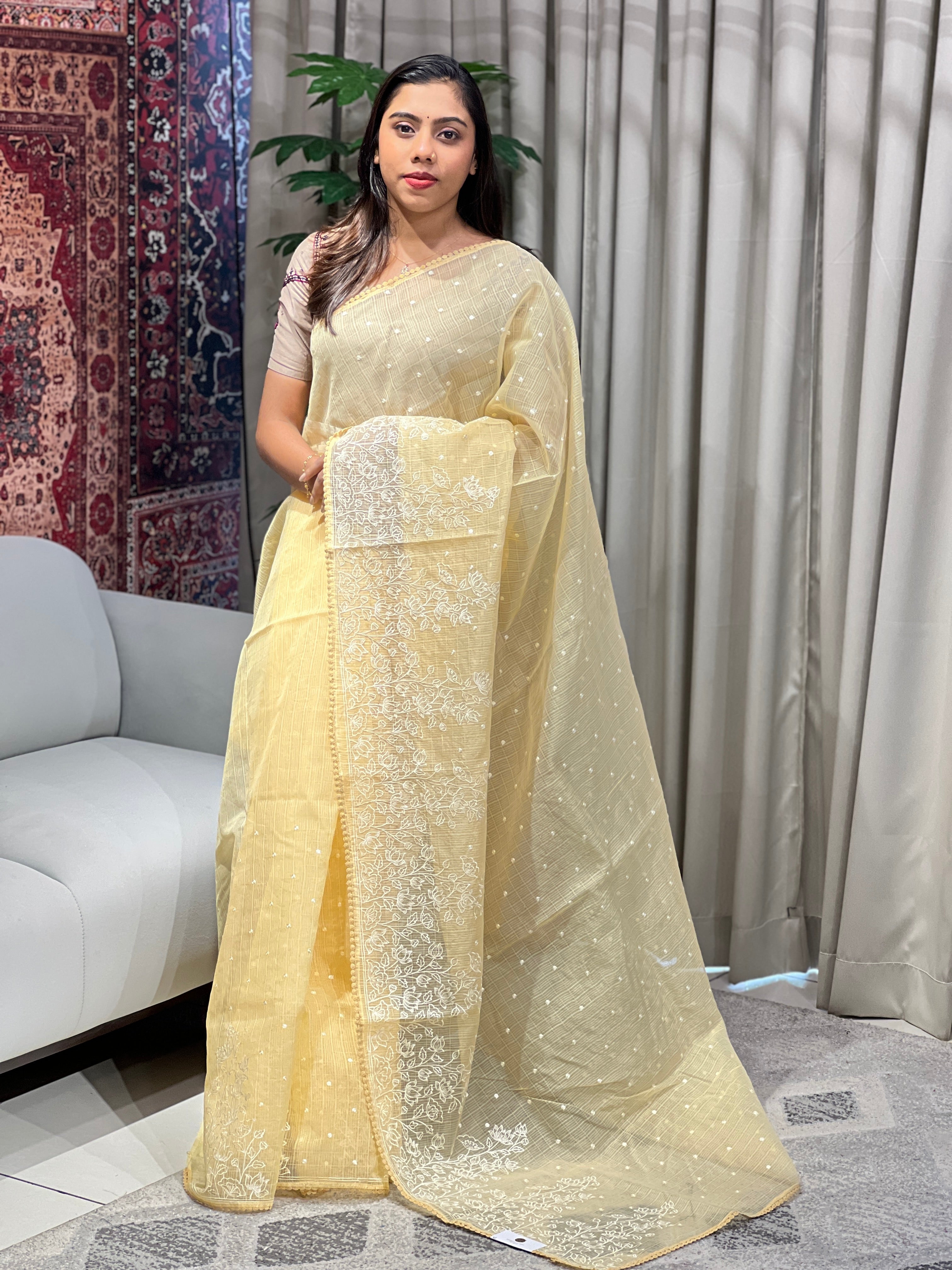 Floral Machine Embroidery Detailed Kota Saree | BLD1834