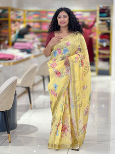 Floral Digital Printed Silk Linen Saree | NLM203