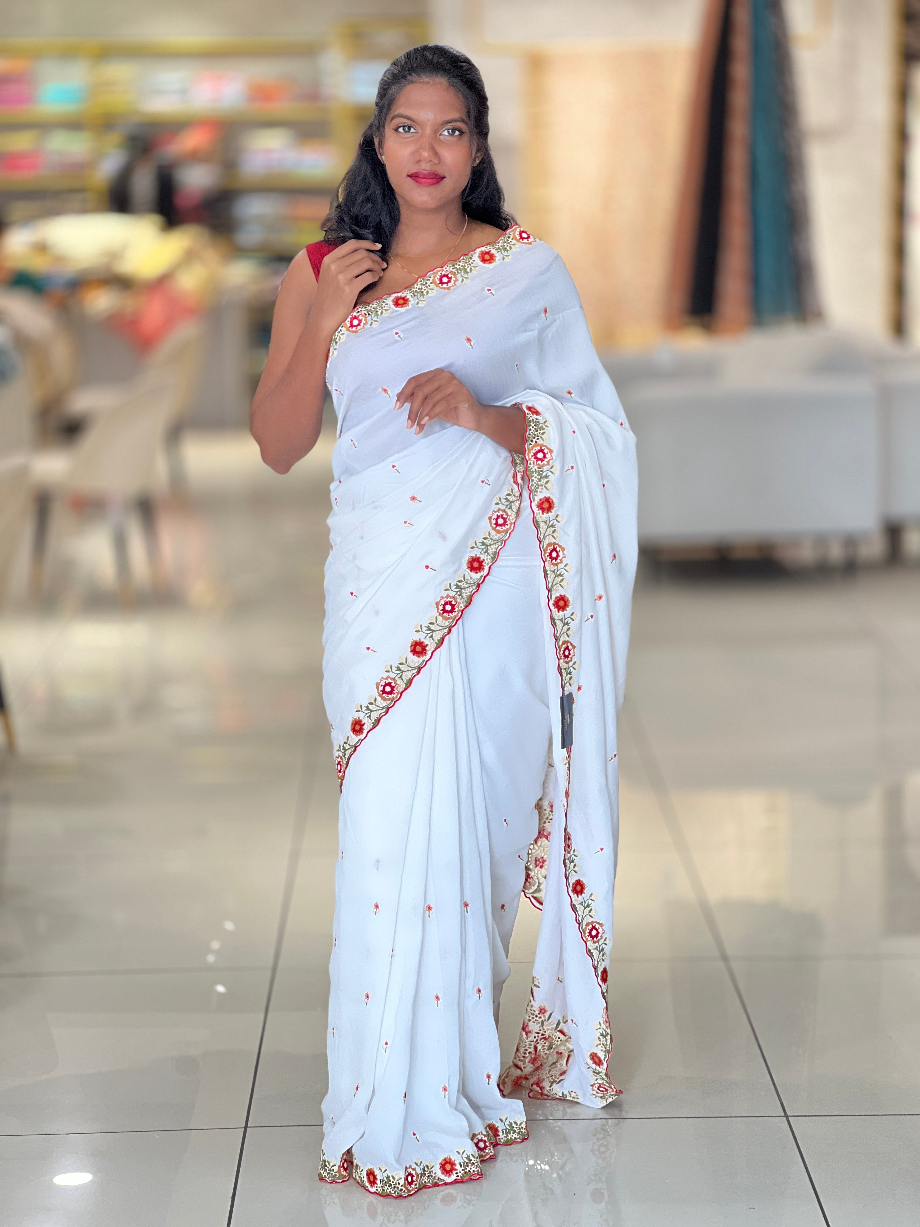 Embroidery Border Patterned Vichitra Silk Saree | RP528