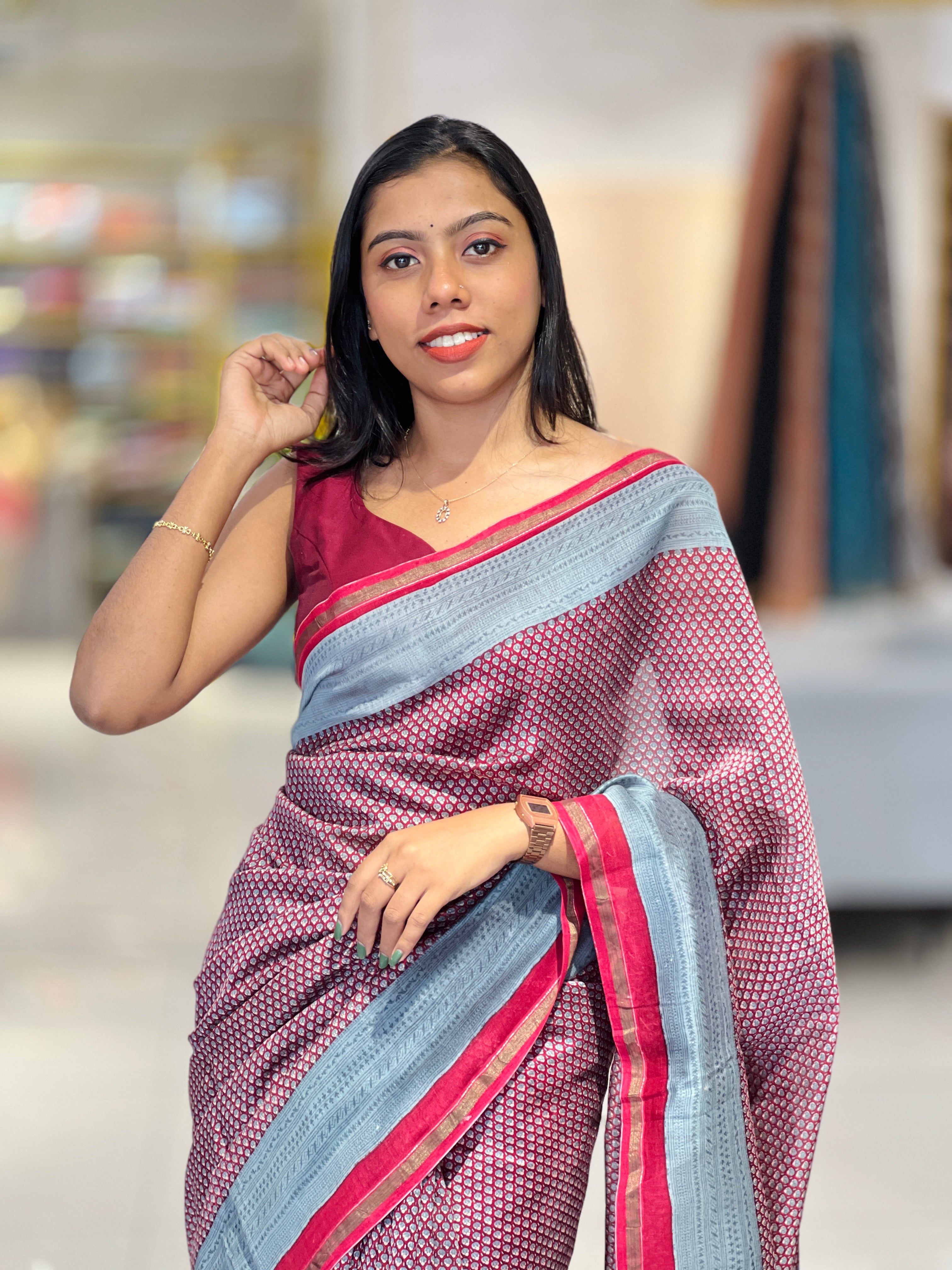 Screen Printed Chanderi Saree With Zari Borders | LP157