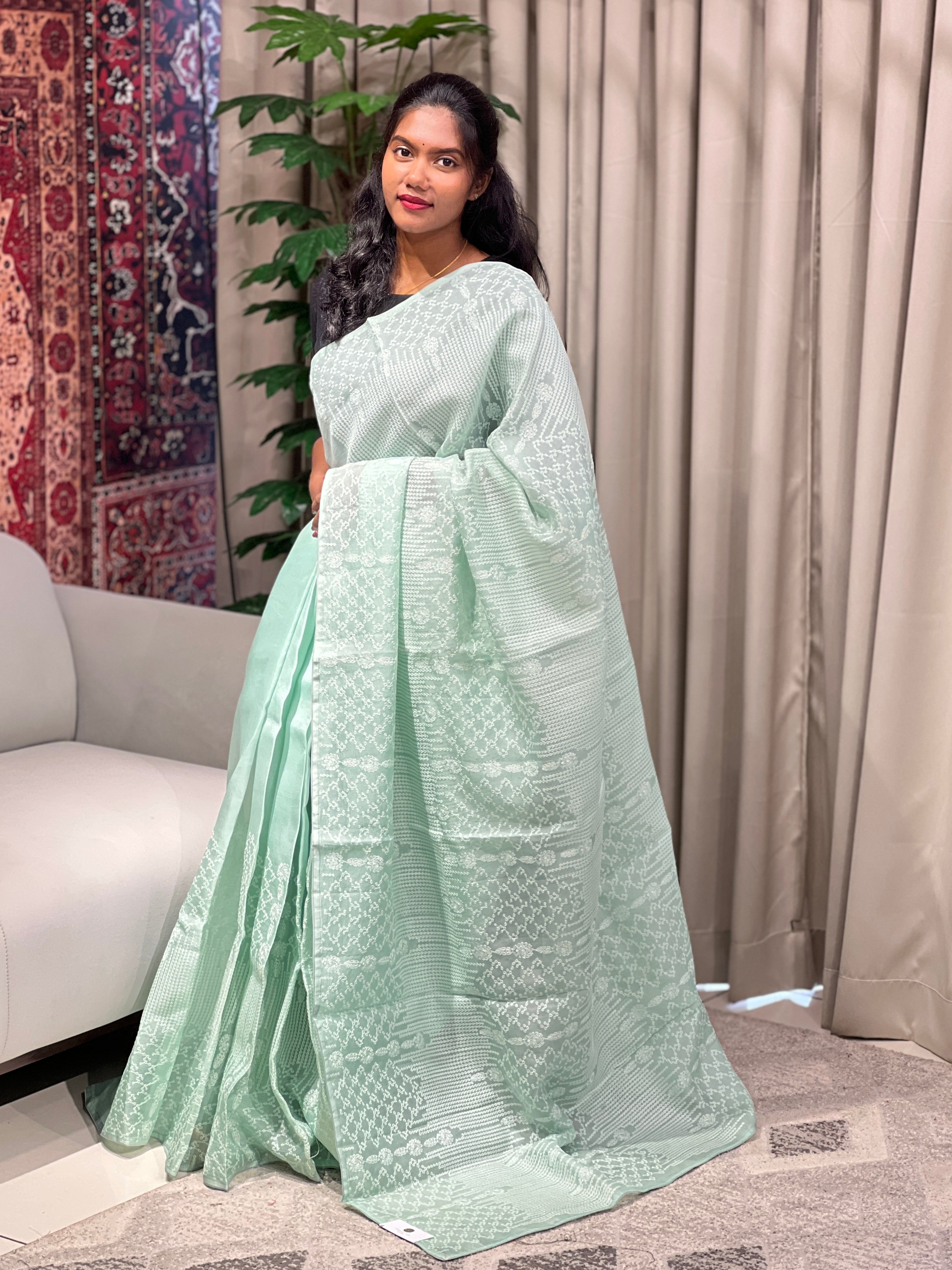 Machine Embroidery Detailed Pure Organza Saree | YNG819