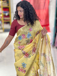 Floral Digital Printed Silk Linen Saree | NLM203