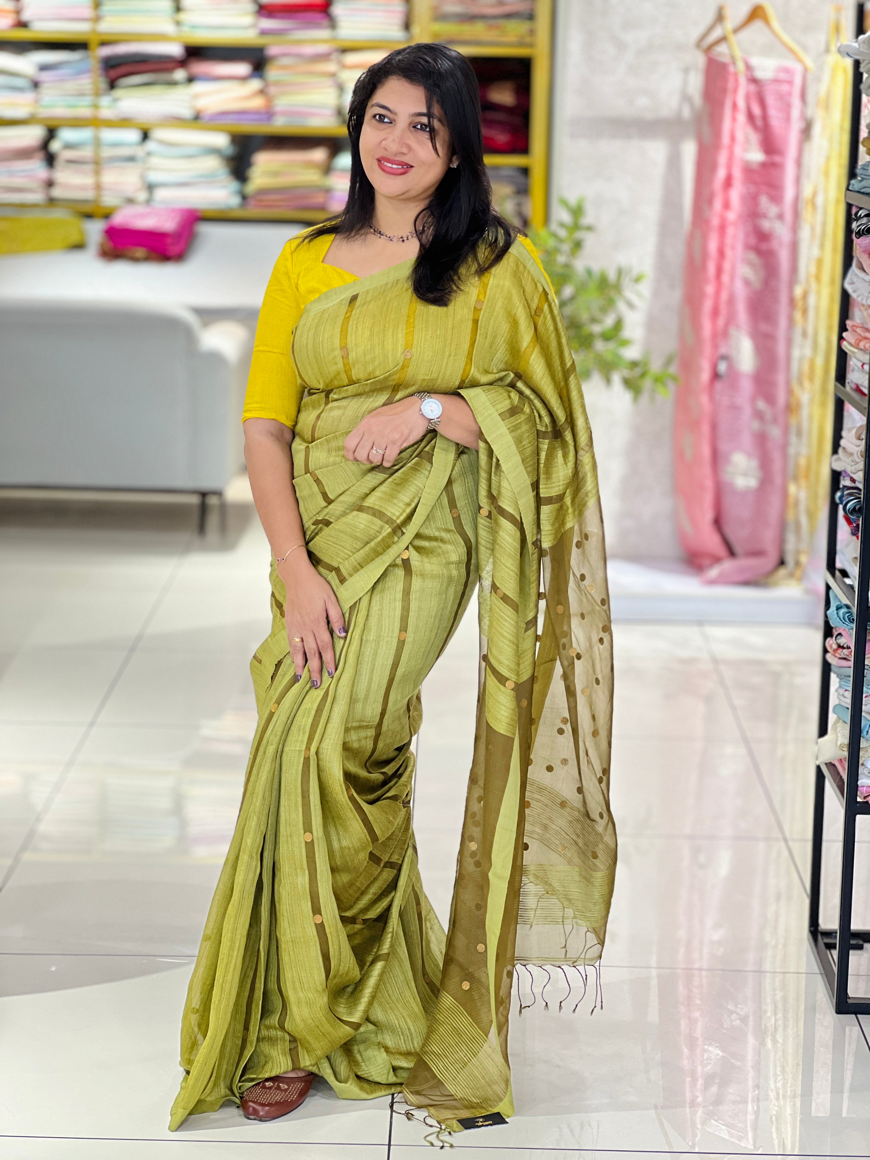 Coin Weaved  Pure Tussar Matka Silk Saree |RGD1060