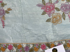Floral Embroidered Glass Organza Saree | BLD556