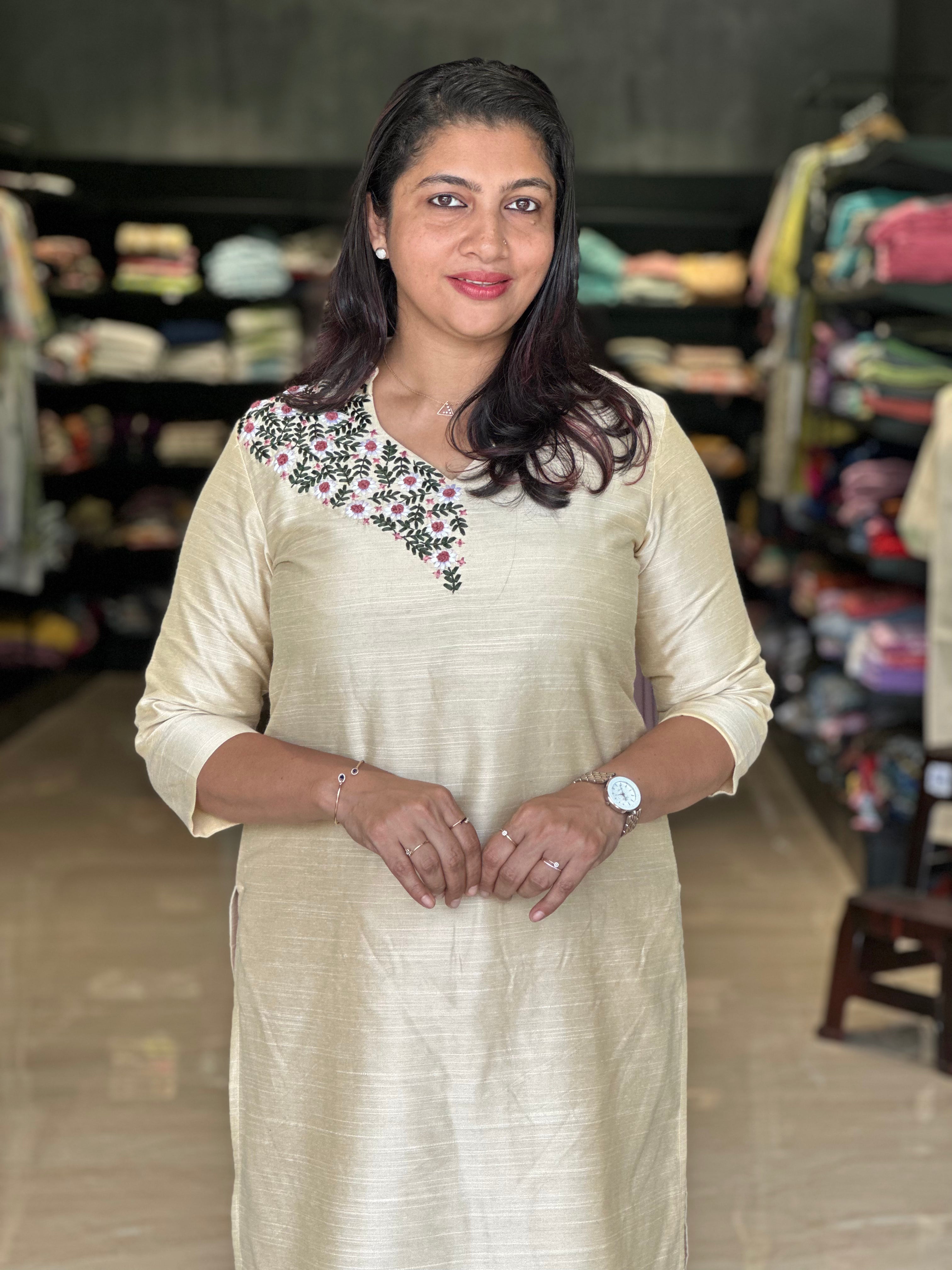Floral Machine Yoke Embroidery Semi Silk Kurta Material | DN509